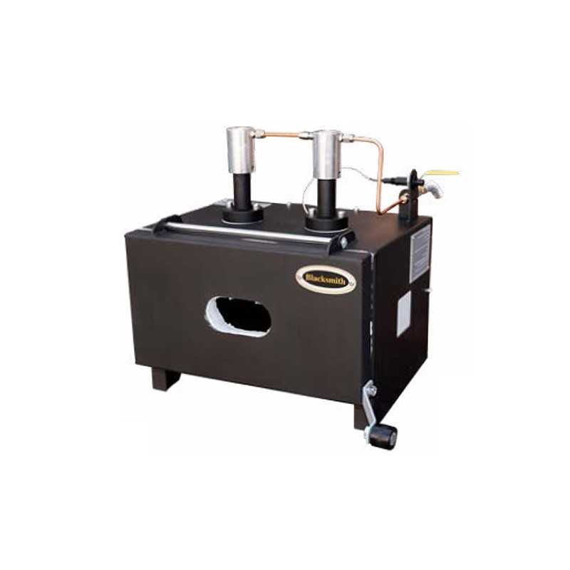 Máquina metálica preta com colunas verticais prateadas e logótipo blacksmith