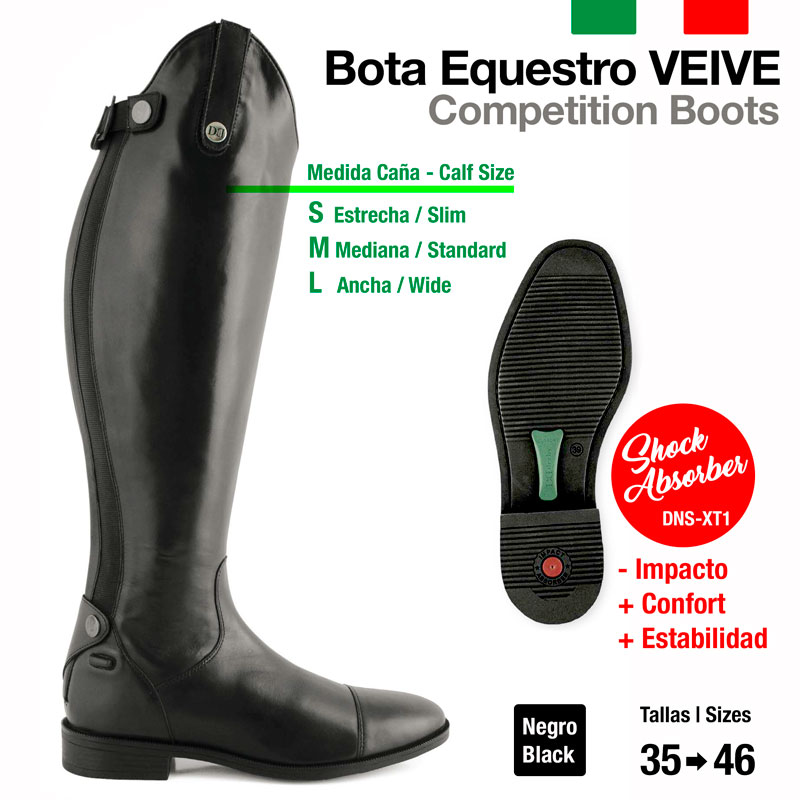 Bota equestre preta VEIVE com solado antiderrapante e etiquetas de tamanhos