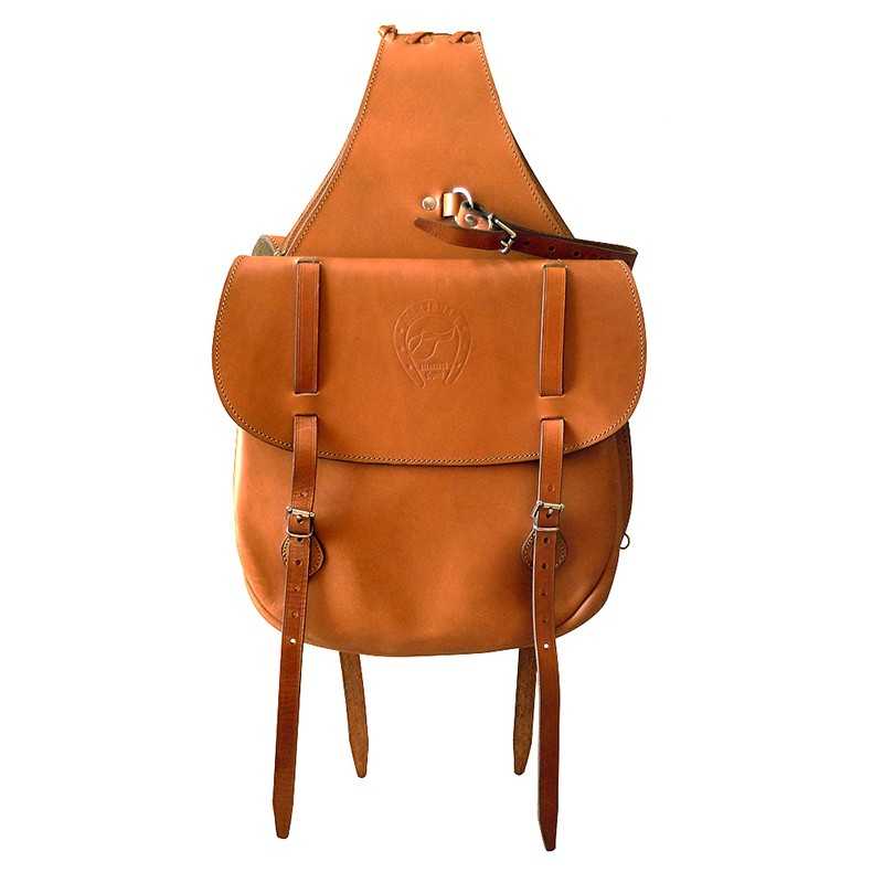 Mochila de couro castanho com fechos de fivela