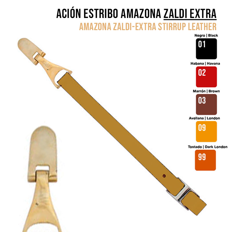 Correia para estribo Amazona Zaldi Extra em couro castanho claro com parte metálica