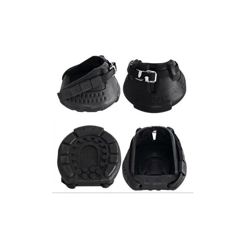 Protetores de casco pretos para cavalos com fechos metálicos e sola antiderrapante
