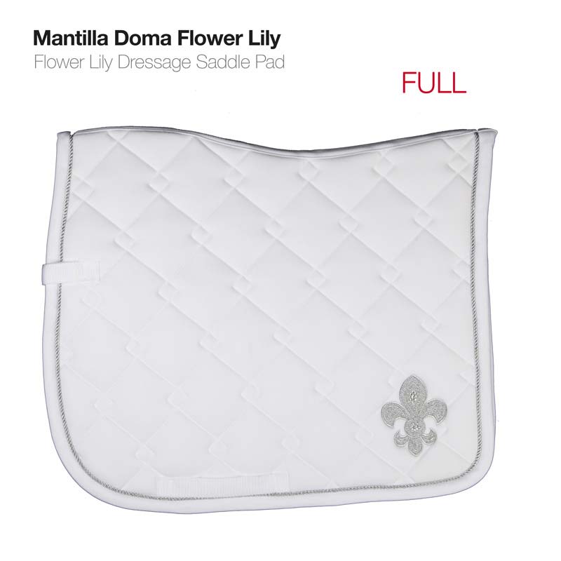 Manta de sela branca com padrão acolchoado e emblema flor-de-lis