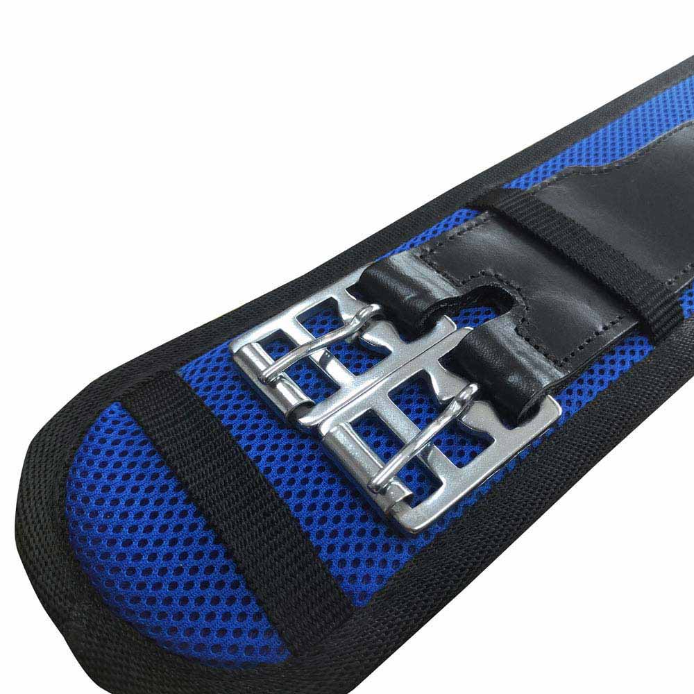 Cinta de suporte azul com fivela metálica dupla e couro preto