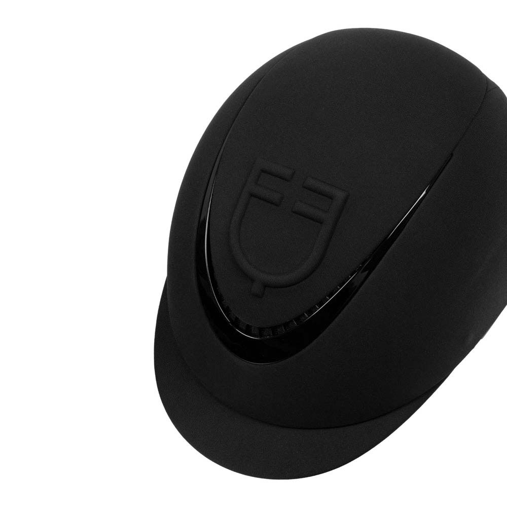 Capacete equitação preto com símbolo em relevo e detalhes brilhantes