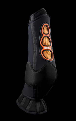 Protector eQuick Jr preto com detalhes laranja e fecho em velcro