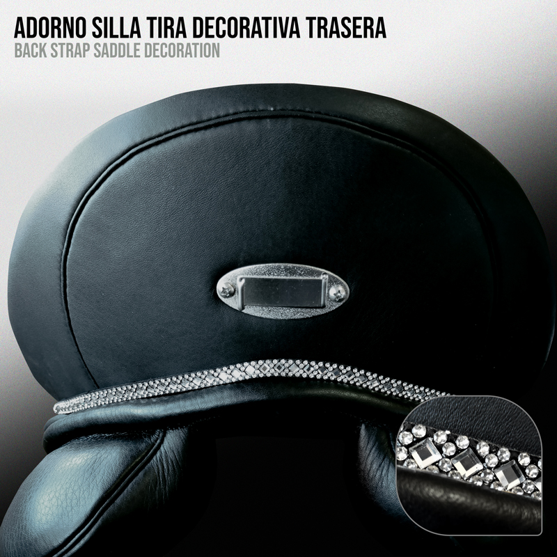 Adorno para cadeira de sela preto com decoração prateada