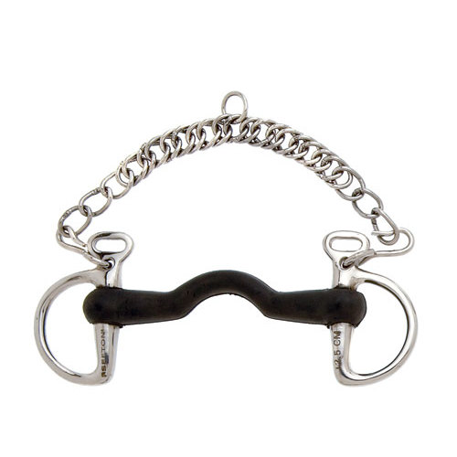 Freio de cavalo de metal com barra preta e corrente