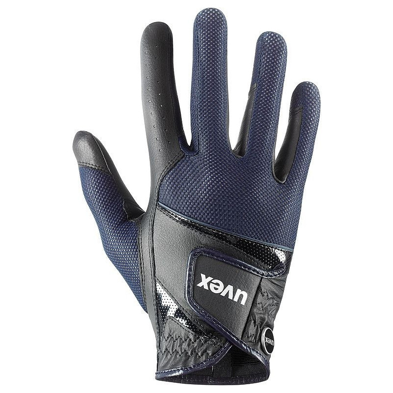 Luva desportiva azul escura e preta com fecho velcro UVEX