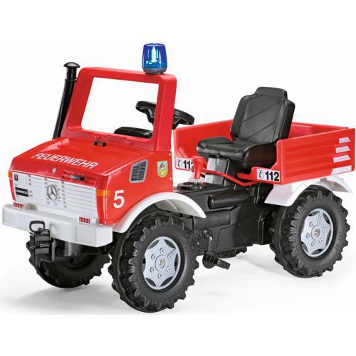 Camião de brinquedo vermelho de bombeiros com cadeirão e luz azul no topo