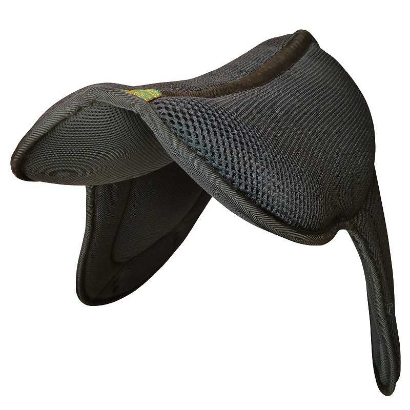 Selim de bicicleta preto com textura acolchoada e malha respirável