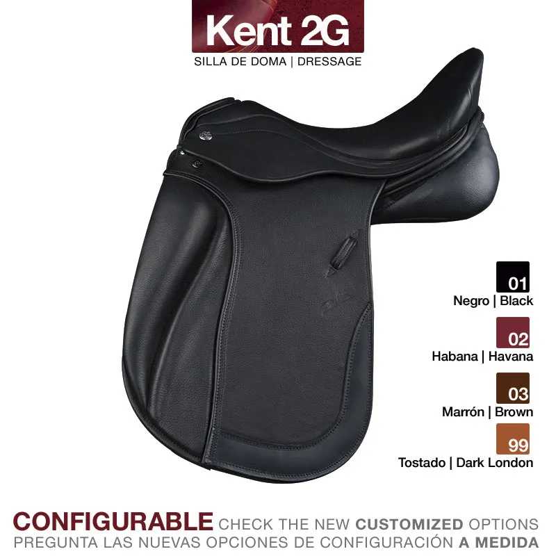Sela de equitação preta Kent 2G para doma com opções configuráveis e cores disponíveis