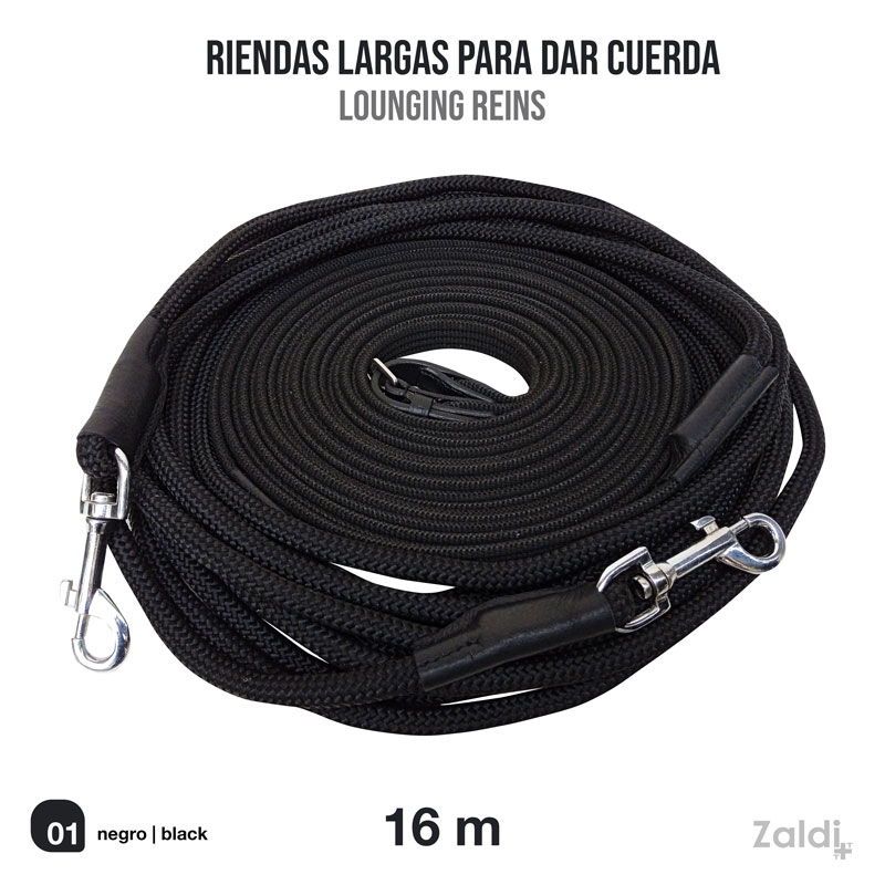 Rendas largas pretas para cavalo com ganchos metálicos