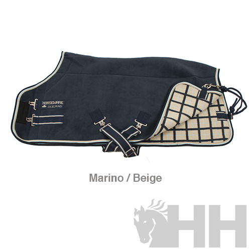 Cobertor para cavalo marinho com interior bege xadrez e fechos metálicos