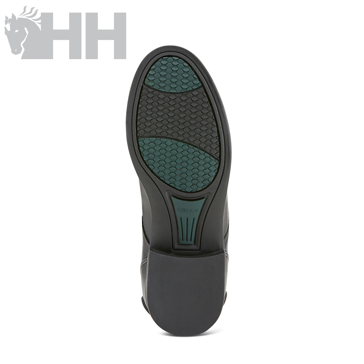 Sola de sapato preta e verde com padrão antiderrapante