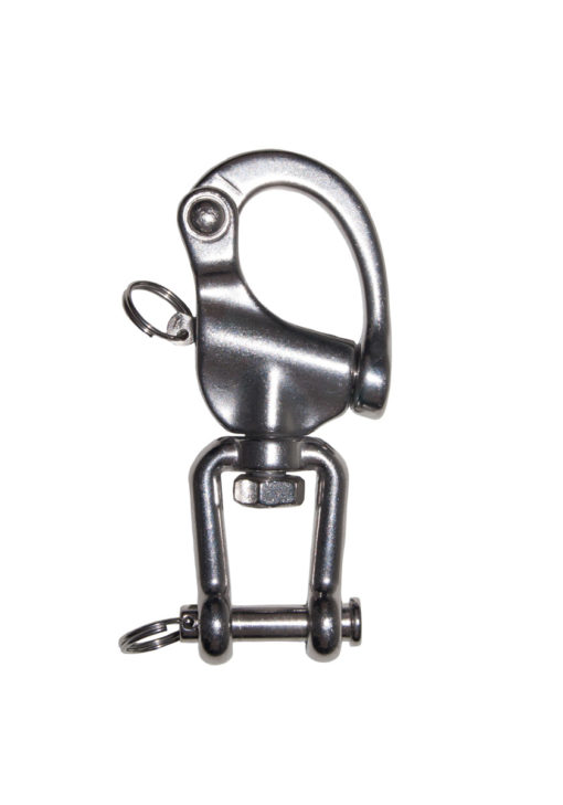 Fecho metálico prateado com gancho e argolas