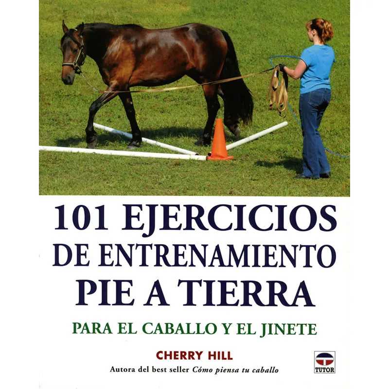 Capa de livro mostrando mulher treinando cavalo e texto em espanhol sobre exercícios de treino para cavalo e cavaleiro.