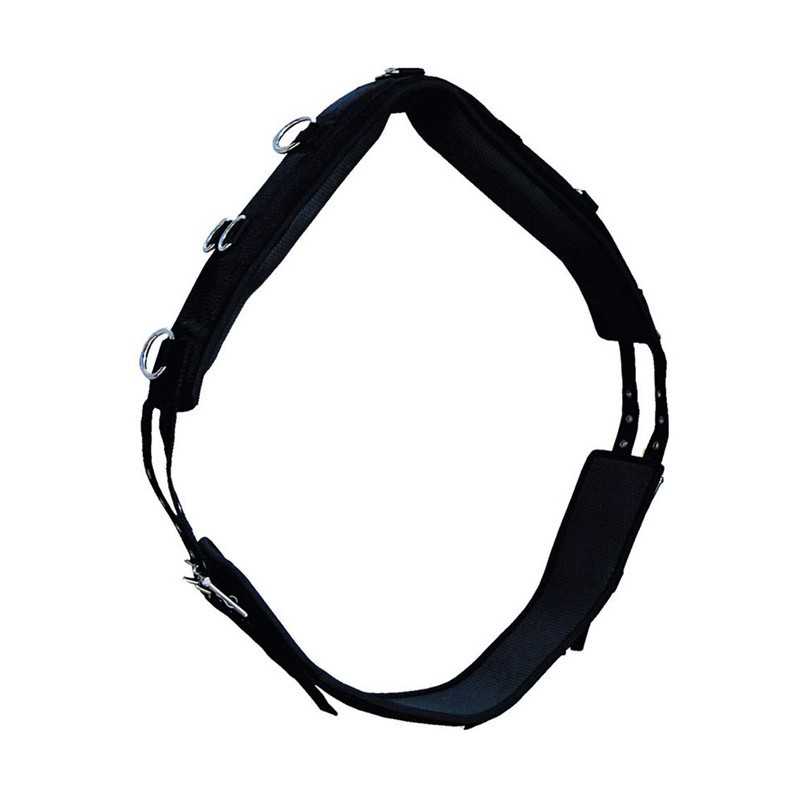 Cinta preta com argolas metálicas e fivelas