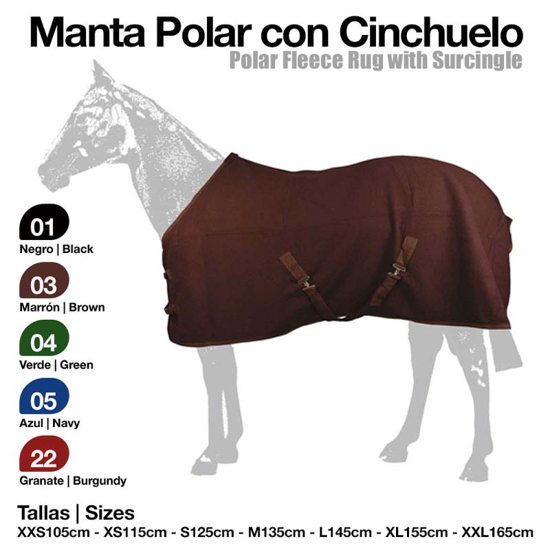 Manta polar para cavalo em castanho com cinchuelo, opções de cor e tamanhos visíveis