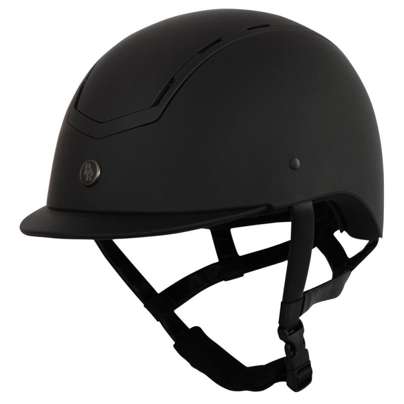 capacete preto fosco de equitação com viseira e tiras ajustáveis