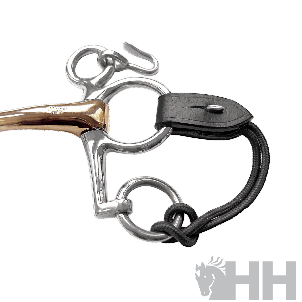 Freio para cavalo com bocal de madeira e cordão preto