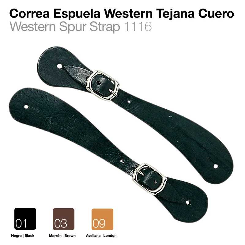 correas espuelas Western em couro preto com fivelas prateadas