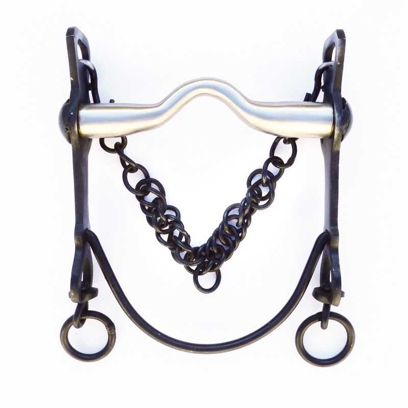 Freio metálico prateado e preto para cavalo
