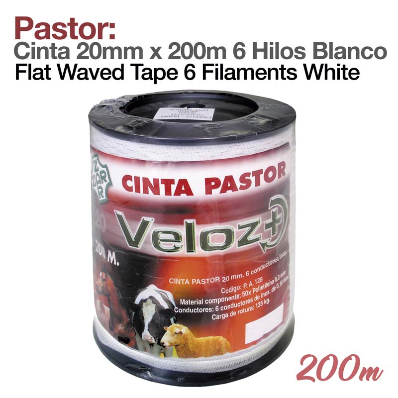 Rolo de cinta branca Pastor Veloz+ 20mm x 200m para uso agrícola