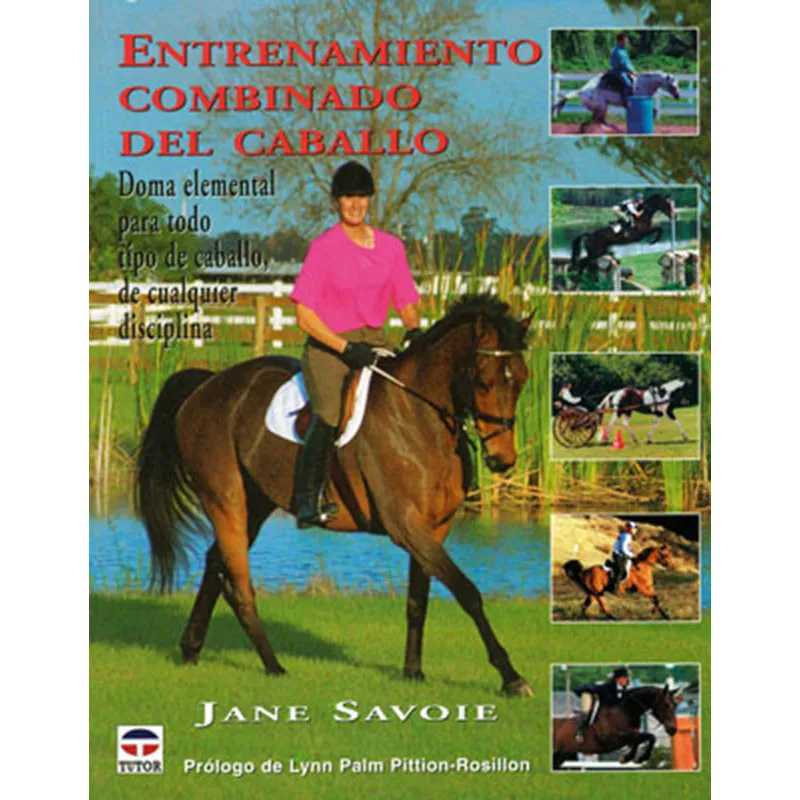 Capa de livro sobre treinamento combinado de cavalos com cavaleiro em cavalo castanho e texto em espanhol