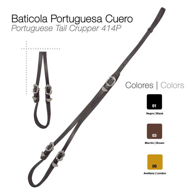 Baticola Portuguesa Cuero em couro preto, castanho e avelã com fivelas metálicas