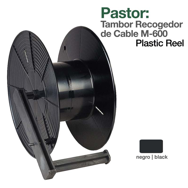 Tambor recolector de cabo plástico preto com suporte lateral