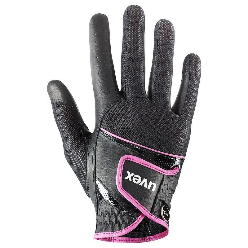 Luva desportiva preta com detalhes rosa e fecho ajustável Uvex