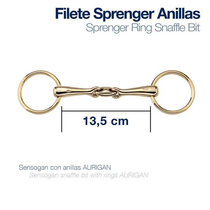 Bocado Filete Sprenger Anillas dourado com anéis circulares de 13,5 cm