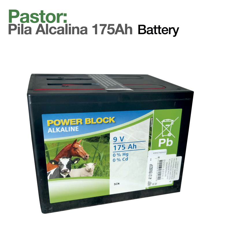Bateria alcalina POWER BLOCK 9V 175Ah com imagens de animais e símbolos químicos
