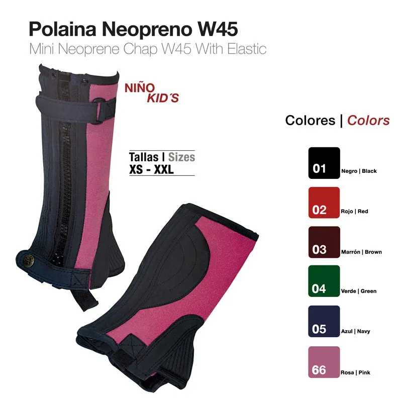 Polaina neopreno infantil W45 em várias cores e tamanhos.