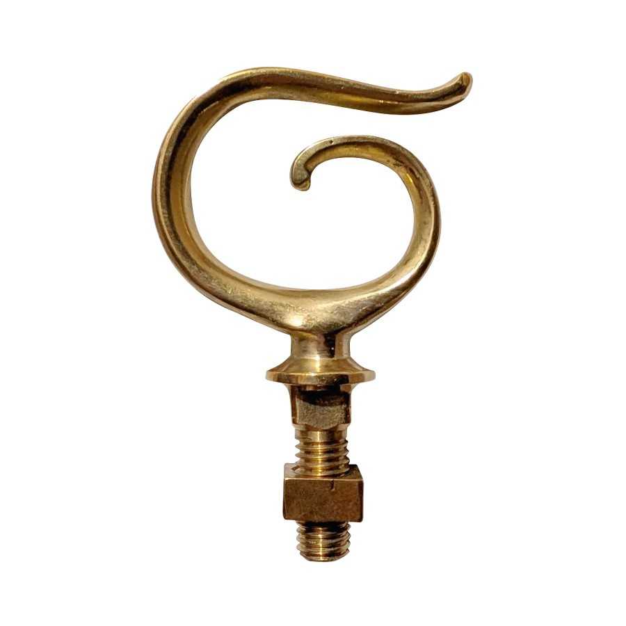 Gancho metálico dourado em espiral com rosca e porca