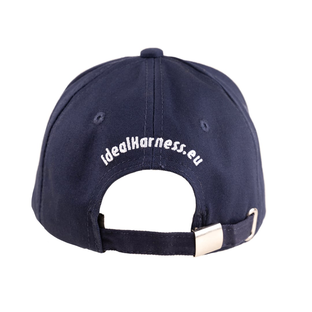 Boné azul escuro com texto idealHarness.eu bordado na parte de trás