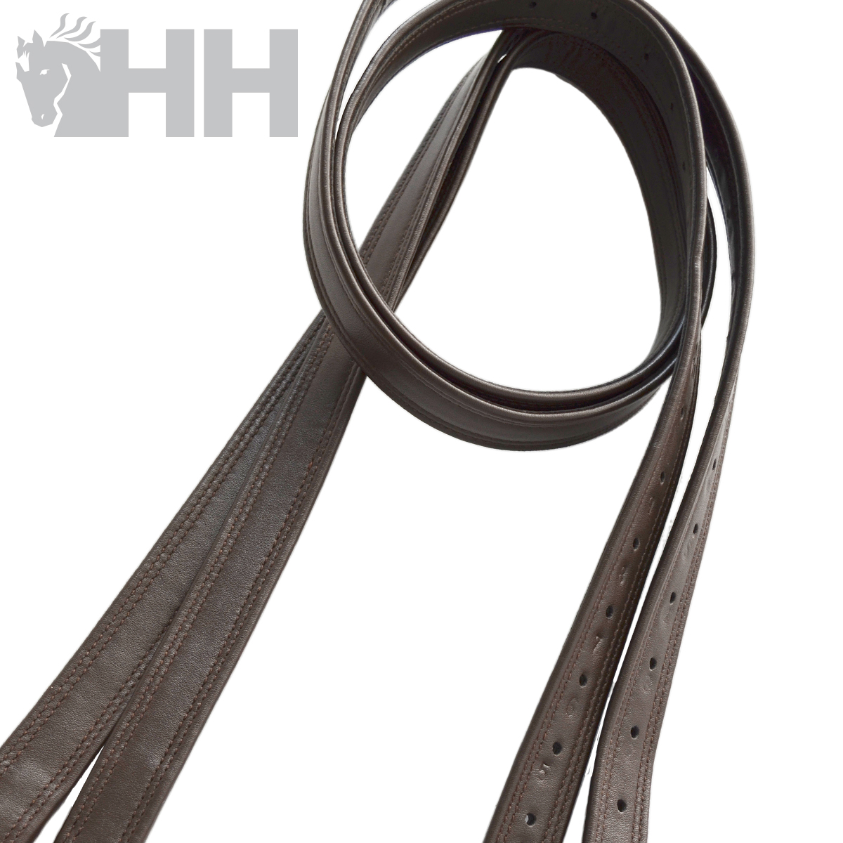 Cinta castanha escura com furos e símbolo HH cinza