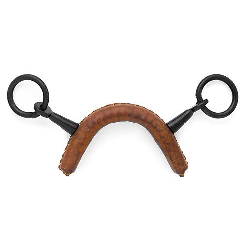 Freio para cavalo com boca almofadada castanha e argolas pretas de metal