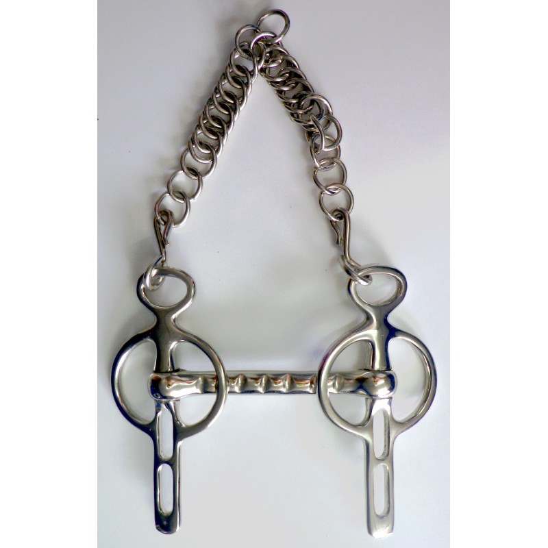 Freno metálico prateado com corrente e argolas