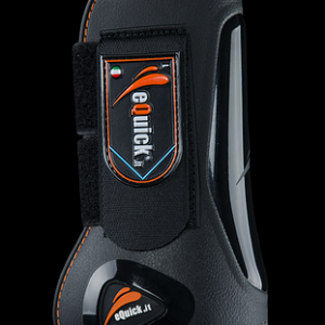 Protector eQuick preto e laranja para patas de cavalo com fecho de velcro