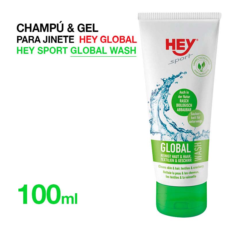 Tubo de gel de lavagem HEY sport GLOBAL WASH branco e verde com tampa verde
