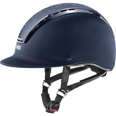 Capacete de proteção azul escuro com tiras ajustáveis e ventilação