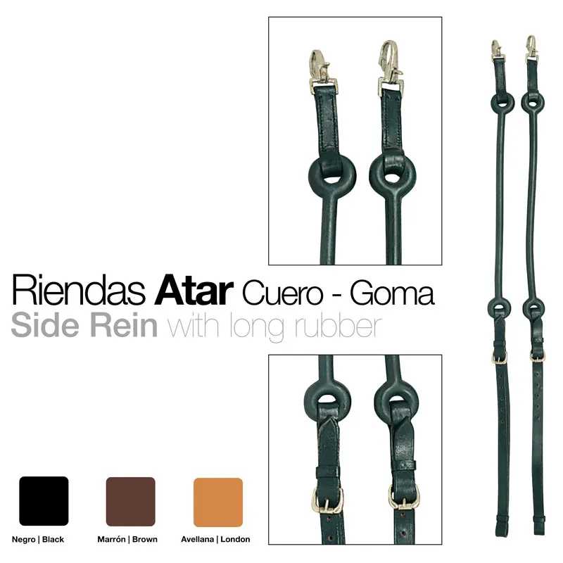 Rédeas laterais pretas de couro e borracha com fivelas metálicas