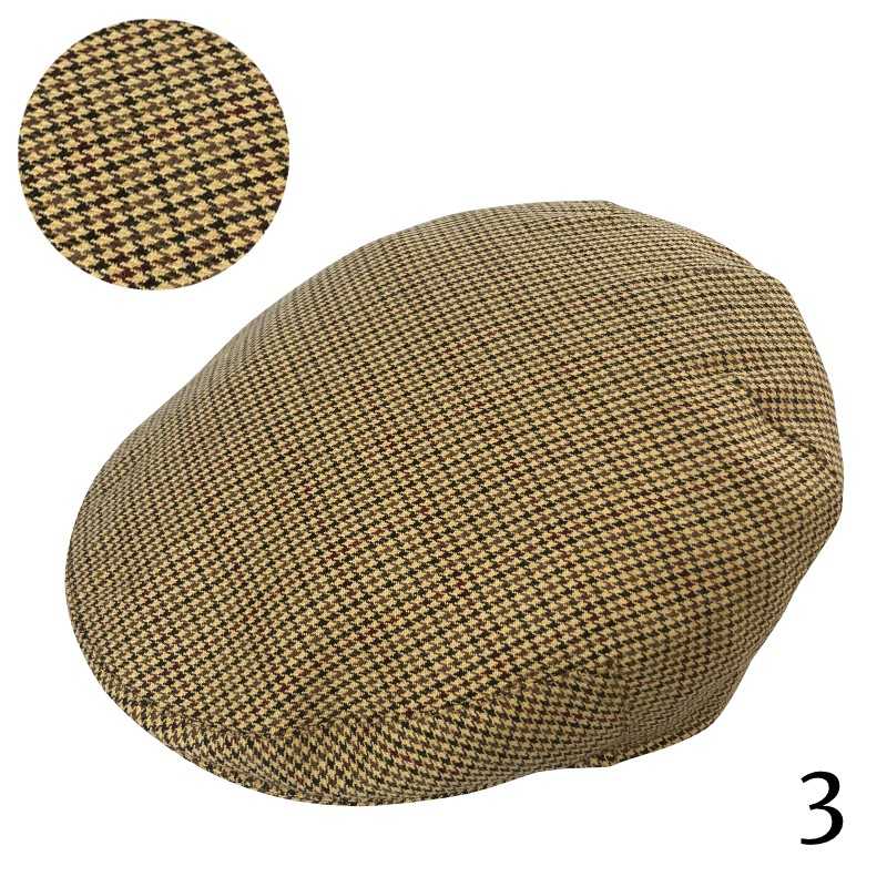 Boina com padrão pied-de-poule bege, castanho e preto