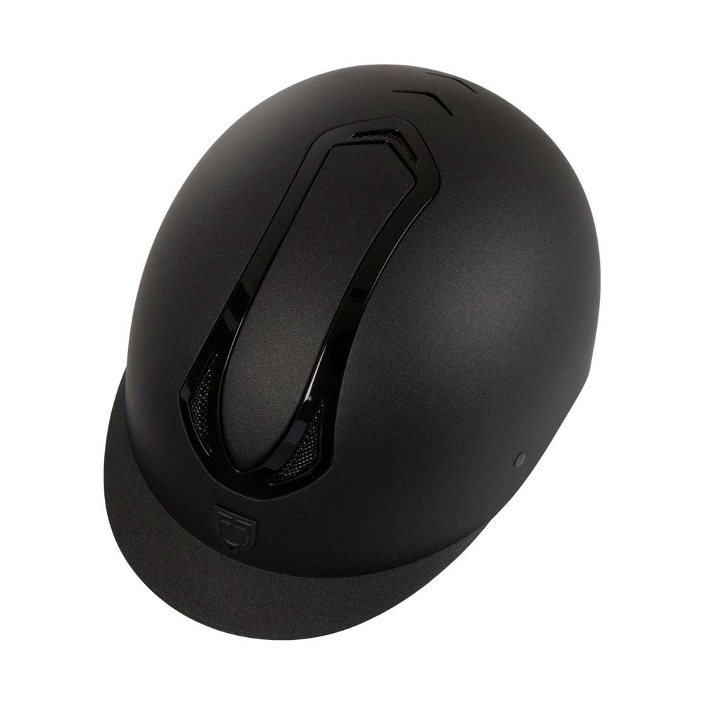 Capacete de equitação preto com detalhe brilhante e viseira