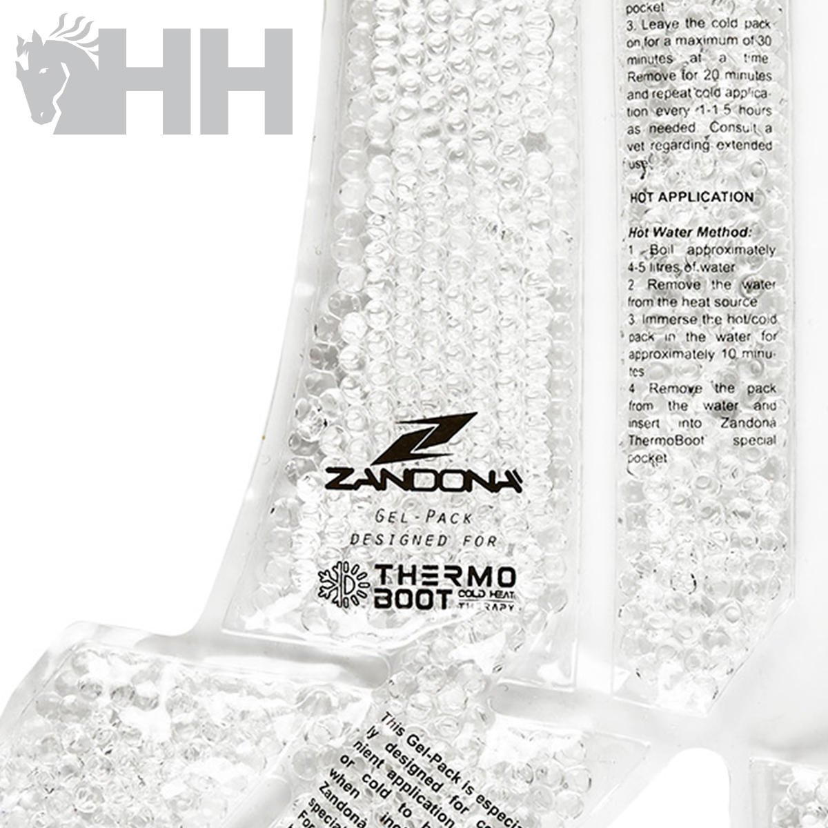 Pacote de gel transparente com esferas pequenas e texto impresso