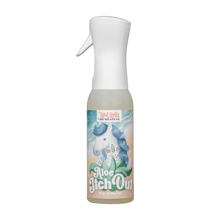 Frasco spray com rótulo de unicórnio e texto Aloe Itch Out