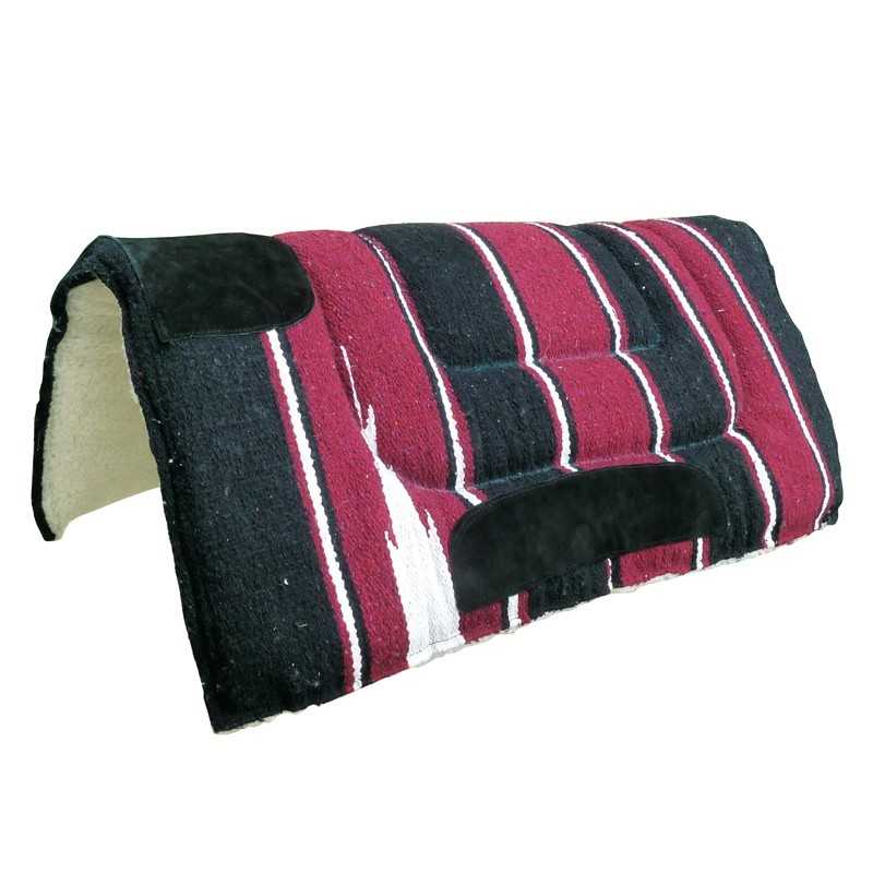 Manta para sela de cavalo listrada em vinho, preto e branco com reforço preto