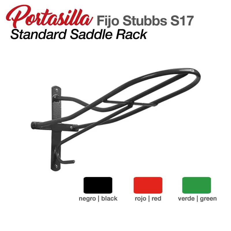 Portasilla Fijo Stubbs S17 Standard Saddle Rack metálico preto para montagem na parede.