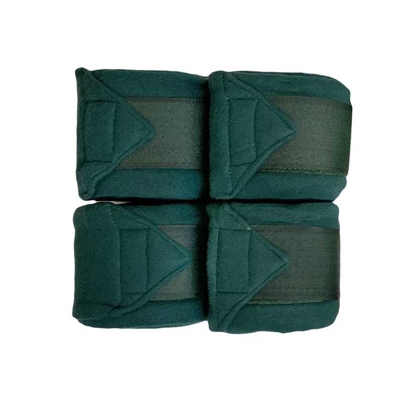 Conjunto de quatro bandagens verdes escuras para equitação com fecho de velcro